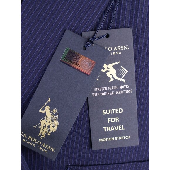 NWT US Polo ASSN Stretch Blue Navy Striped Blazer Sport Coat Jacket 50R Suits - Picture 4 of 15